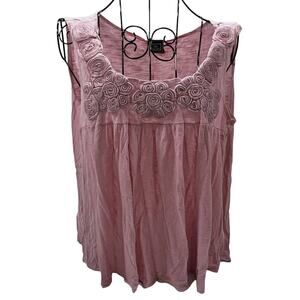 THX Thanx Collection Knit Tank Top Scoop Neck Rosette Dusky Pink